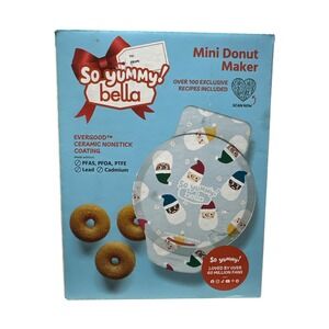 So Yummy by Bella Mini Donut Maker Holiday Santa Print Blue TXW-206Q NIB